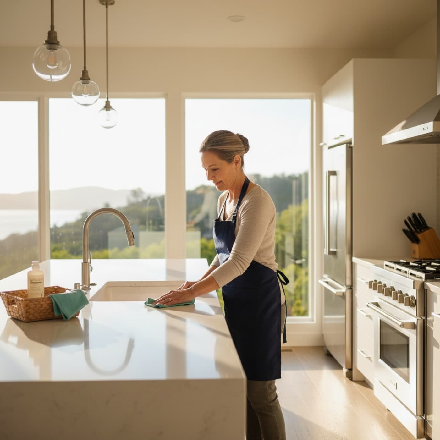 A Poppy Cleaners pro at work in a Bay Area kitchen